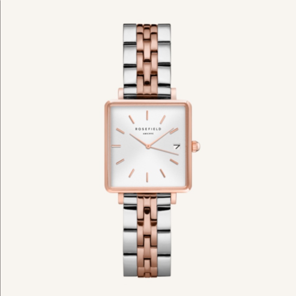 Rosefield The Boxy XS White Silver Rose gold Watch